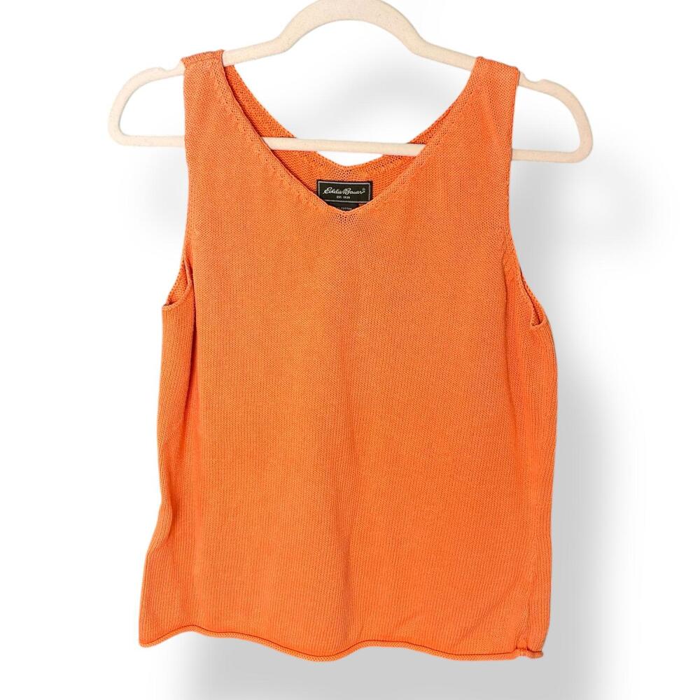 Vintage Eddie Bauer Orange Cotton Linen Blend Sleeveless Knit Top
